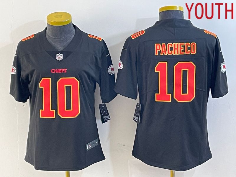 Youth Kansas City Chiefs #10 Pacheco Black gold 2024 Nike Vapor Limited NFL Jersey style 1